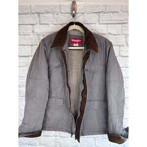 Wrangler Hero Vintage Workwear Utility Chore Coat Sherpa Corduroy Gray MEDIUM